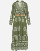 rosa Rochie petrecută cloș verde cu vâscoză cu model etnic cu curea Mirizia