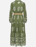 rosa Rochie petrecută cloș verde cu vâscoză cu model etnic cu curea Mirizia