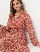 rosa Rochie Petrecută Roșu-Roz cu Volan și Cordon Luftare