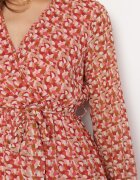 rosa Rochie Petrecută Roșu-Roz cu Volan și Cordon Luftare