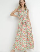 rosa Rochie petrecută verde deschis cu elastic în talie cu imprimeu floral Pive