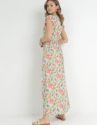 rosa Rochie petrecută verde deschis cu elastic în talie cu imprimeu floral Pive