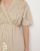 rosa Rochie Plic Bej din Viscoză Decorată cu Franjuri și Broderie Metalică Redeirae