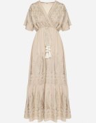 rosa Rochie Plic Bej din Viscoză Decorată cu Franjuri și Broderie Metalică Redeirae