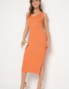 rosa Rochie Portocalie Bodycon din tricot striat ușor cu fir metalic Ithiles