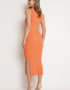 rosa Rochie Portocalie Bodycon din tricot striat ușor cu fir metalic Ithiles