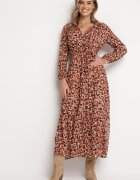 rosa Rochie Portocalie cu Decolteu în Plic și Imprimeu Leopard Conneie