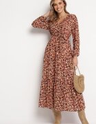 rosa Rochie Portocalie cu Decolteu în Plic și Imprimeu Leopard Conneie