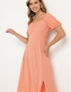 rosa Rochie Portocalie De Cocktail Tip Spaniolă Cu Despicătură Vikita
