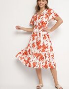 rosa Rochie Portocalie din bumbac perforată cu flori cu tiv evazat Florbia
