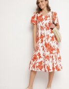 rosa Rochie Portocalie din bumbac perforată cu flori cu tiv evazat Florbia