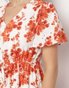 rosa Rochie Portocalie din bumbac perforată cu flori cu tiv evazat Florbia