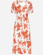 rosa Rochie Portocalie din bumbac perforată cu flori cu tiv evazat Florbia