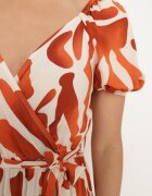 rosa Rochie Portocalie din Viscoză cu Decolteu Petrecut și Curea din Material cu Elastic în Talie Vikailla