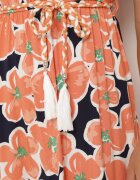 rosa Rochie Portocalie din Viscoză cu Flori cu Elastic în Talie cu Curea Decorativă Vikellie