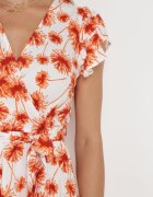 rosa Rochie portocalie din Viscoză Maxi cu Decolteu Petrecut Elastic în Talie și Volane Ayzley