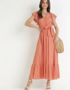 rosa Rochie Portocalie Evazată cu centură legată Nonru