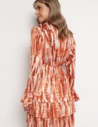 rosa Rochie Portocalie Mini Decorată cu Volane și Model Acuarelă Panava