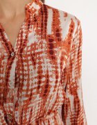 rosa Rochie Portocalie Mini Decorată cu Volane și Model Acuarelă Panava