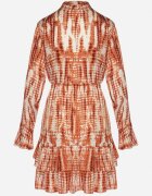 rosa Rochie Portocalie Mini Decorată cu Volane și Model Acuarelă Panava