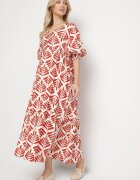 rosa Rochie Roșie Cloș cu Vâscoză cu Motiv Floral Loredia