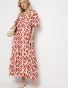 rosa Rochie Roșie Cloș cu Vâscoză cu Motiv Floral Loredia