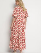 rosa Rochie Roșie Cloș cu Vâscoză cu Motiv Floral Loredia