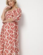 rosa Rochie Roșie Cloș cu Vâscoză cu Motiv Floral Loredia