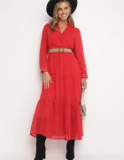 rosa Rochie Roșie cu Decolteu petrecut și Centură împletită Dirmi