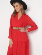 rosa Rochie Roșie cu Decolteu petrecut și Centură împletită Dirmi