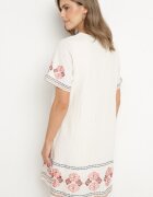 rosa Rochie Roșie de Bumbac cu Croială Dreaptă Decorată cu Broderii Tirkio