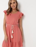 rosa Rochie Roșie Din Bumbac Cloș cu elastic în talie și volane Ashvi