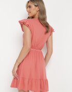 rosa Rochie Roșie Din Bumbac Cloș cu elastic în talie și volane Ashvi