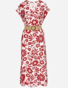rosa Rochie Roșie din viscoză cu croi evazat cu curea decorativă cu cataramă Zarolena