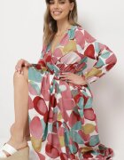 rosa Rochie roșie din viscoză cu elastic în talie și curea din material cu decolteu triunghiular Fumella