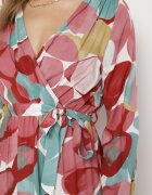 rosa Rochie roșie din viscoză cu elastic în talie și curea din material cu decolteu triunghiular Fumella