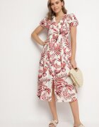 rosa Rochie Roșie Evazată cu decolteu în V decorată cu model floral Evilirae