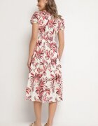 rosa Rochie Roșie Evazată cu decolteu în V decorată cu model floral Evilirae