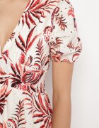 rosa Rochie Roșie Evazată cu decolteu în V decorată cu model floral Evilirae