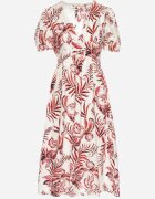 rosa Rochie Roșie Evazată cu decolteu în V decorată cu model floral Evilirae