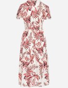 rosa Rochie Roșie Evazată cu decolteu în V decorată cu model floral Evilirae