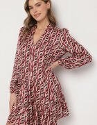 rosa Rochie Roșie Evazată Mini cu Volan Naike