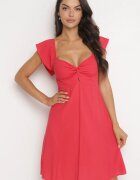 rosa Rochie roșie mini din bumbac cu decupaj la decolteu Miauri
