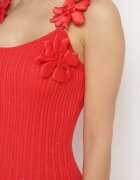 rosa Rochie roșie mulată din viscoză decorată cu flori 3D Yennira
