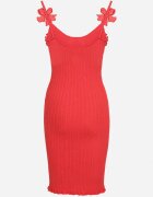 rosa Rochie roșie mulată din viscoză decorată cu flori 3D Yennira