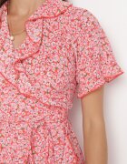 rosa Rochie Roșie Petrecută cu Volan și Legătură în Talie Gresling