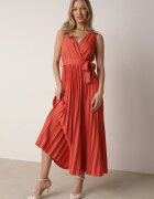 rosa Rochie Roșie Plisată Maxi cu elastic în talie și curea din material Biak