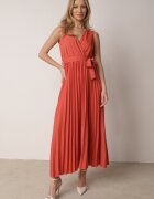rosa Rochie Roșie Plisată Maxi cu elastic în talie și curea din material Biak