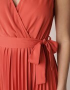 rosa Rochie Roșie Plisată Maxi cu elastic în talie și curea din material Biak