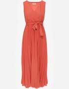 rosa Rochie Roșie Plisată Maxi cu elastic în talie și curea din material Biak